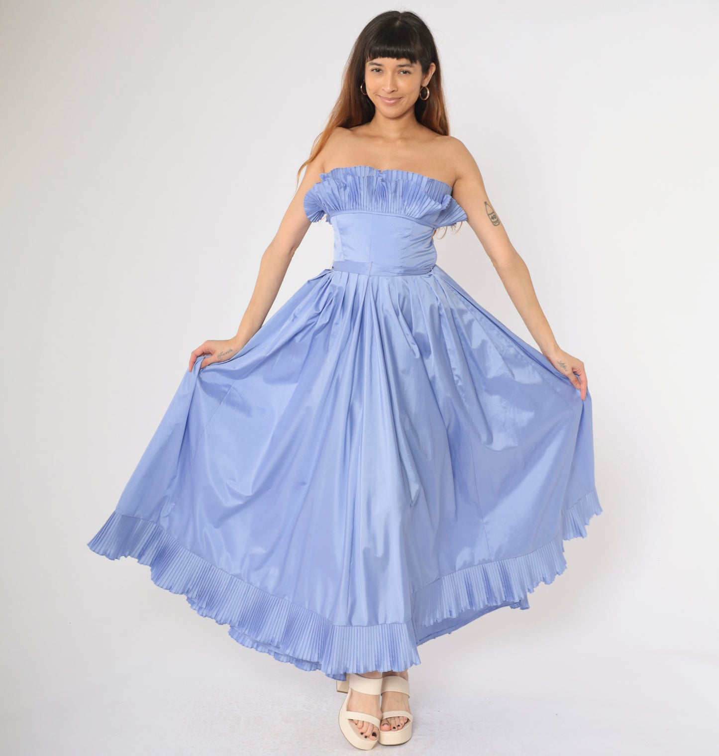 Vintage 80s Strapless Periwinkle Party Dress Small