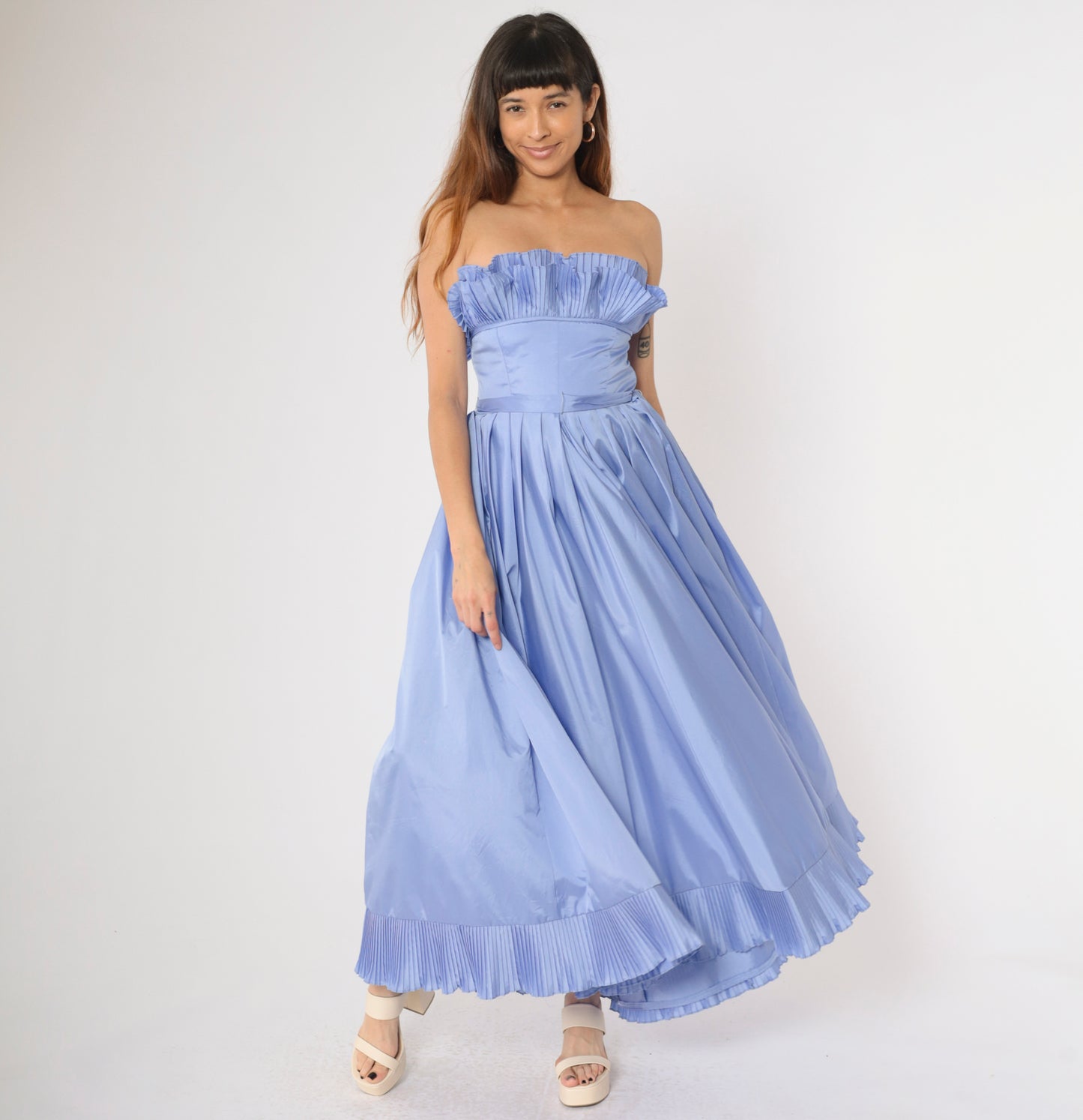 Vintage 80s Strapless Periwinkle Party Dress Small