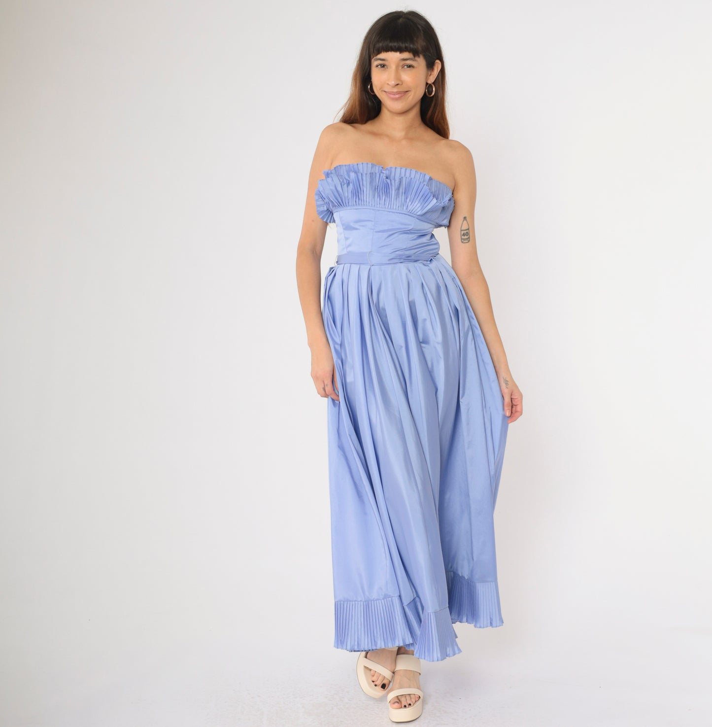 Vintage 80s Strapless Periwinkle Party Dress Small