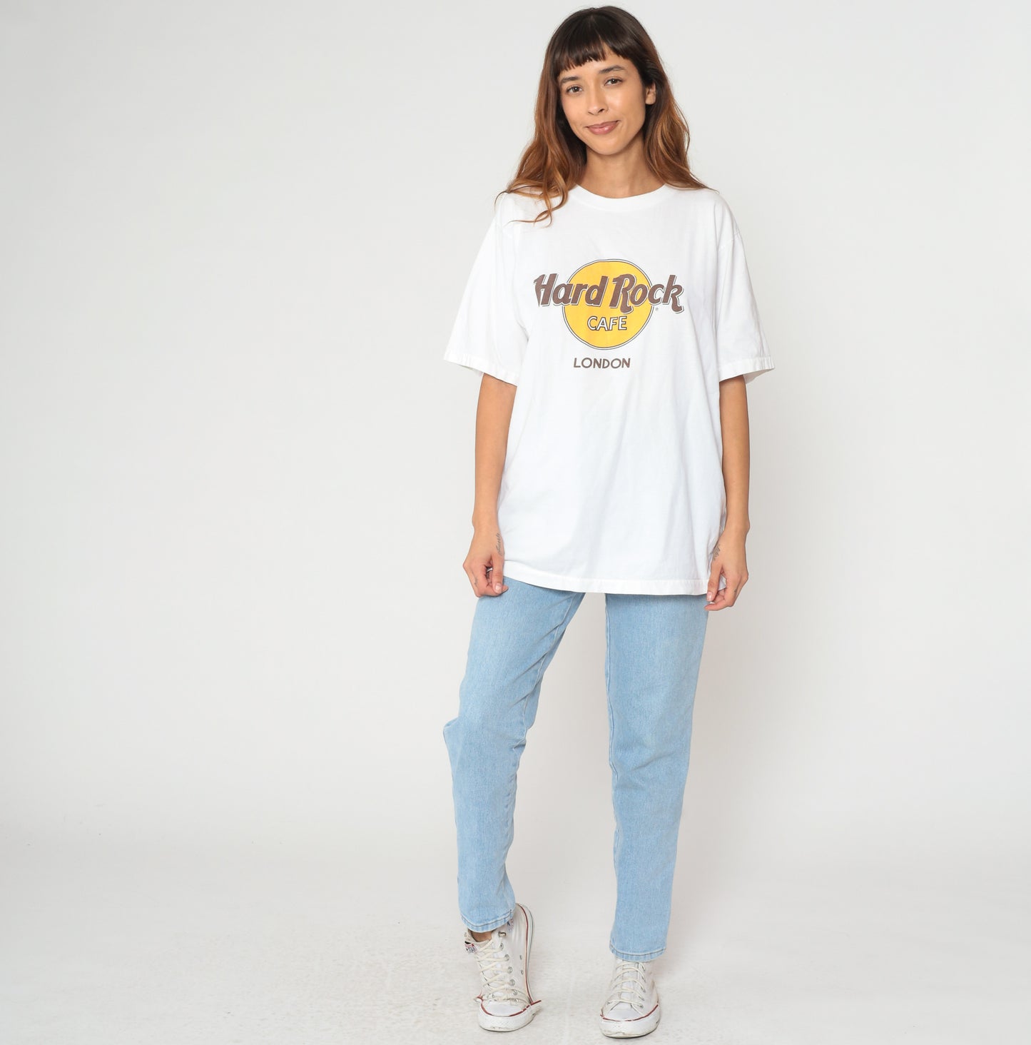 Hard Rock Cafe London White T Shirt 90s Vintage Cotton Tee Band Merch Souvenir Top Classic Graphic Music Tourism Travel Collectible Large L