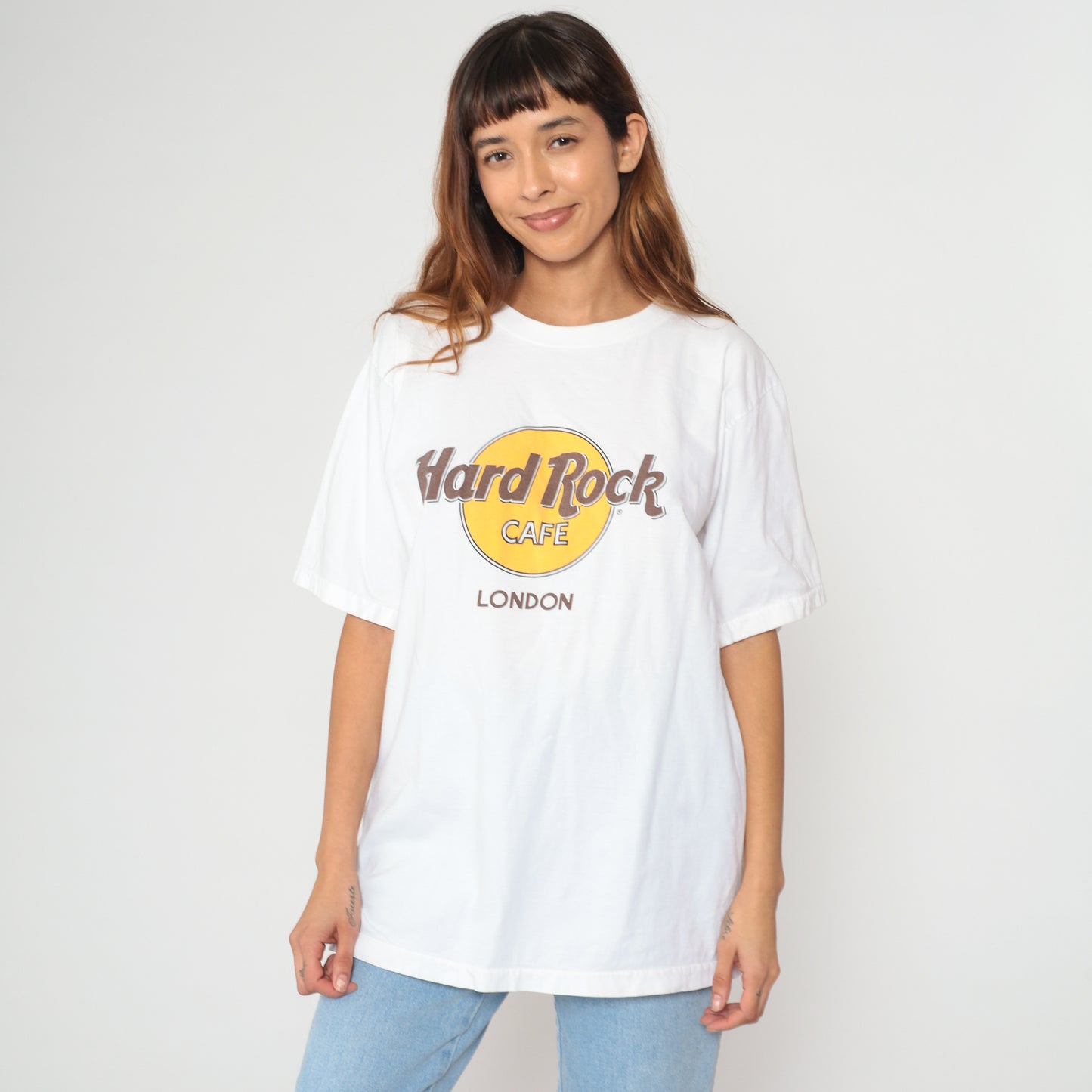 Hard Rock Cafe London White T Shirt 90s Vintage Cotton Tee Band Merch Souvenir Top Classic Graphic Music Tourism Travel Collectible Large L