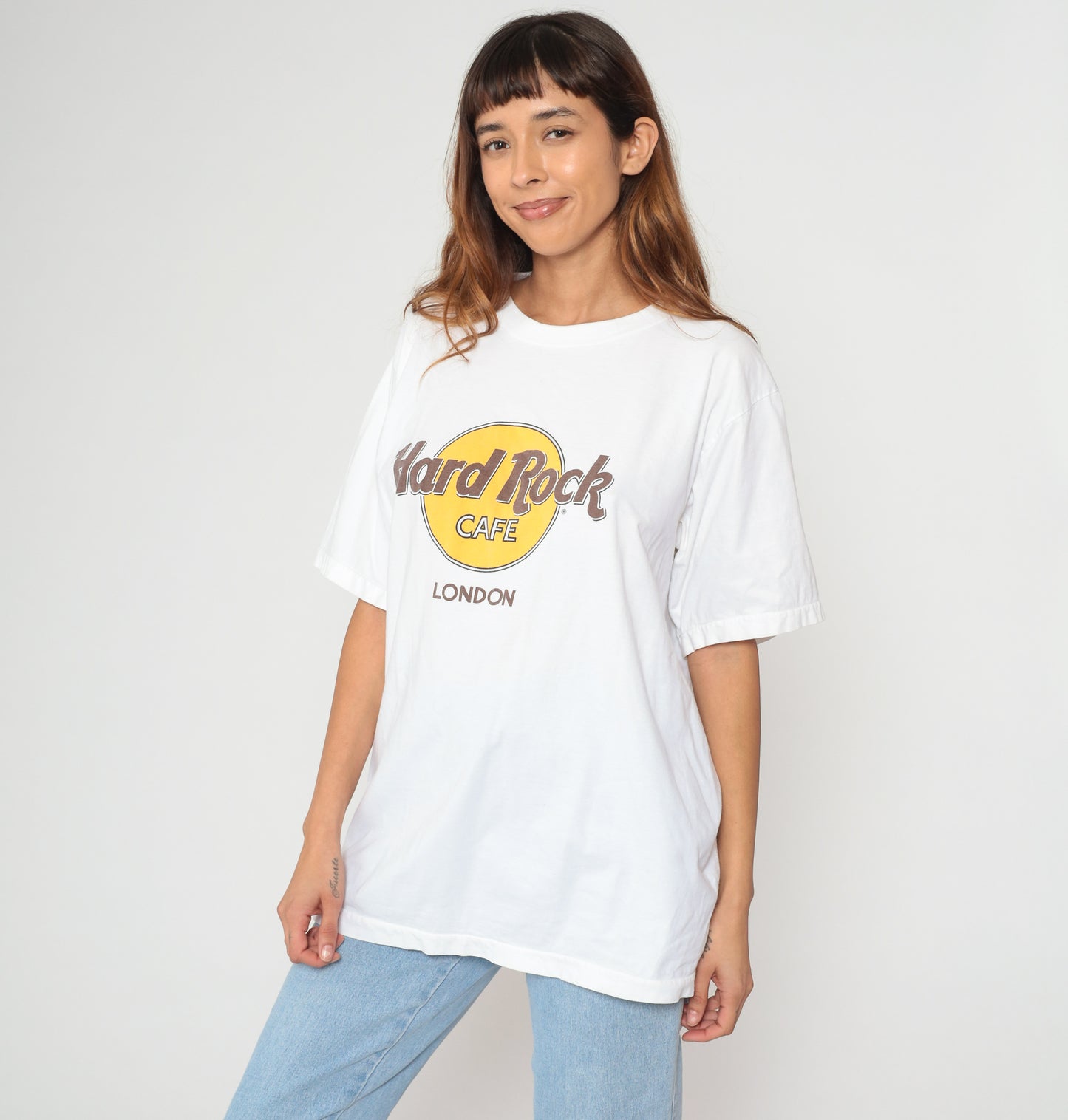 Hard Rock Cafe London White T Shirt 90s Vintage Cotton Tee Band Merch Souvenir Top Classic Graphic Music Tourism Travel Collectible Large L