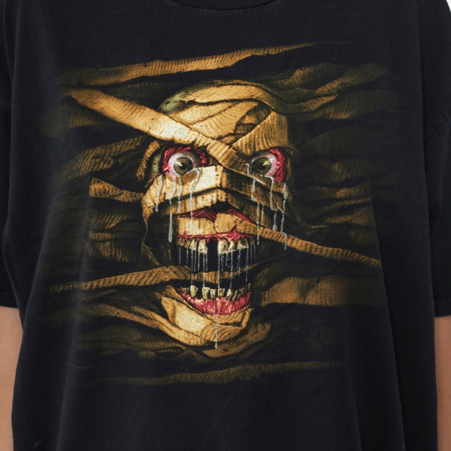 Halloween Horror Nights Tee Universal Studios 90s Graphic Black Mummy Skull Screen Print Cotton Short Sleeve 1999 Theme Park Extra Large XL