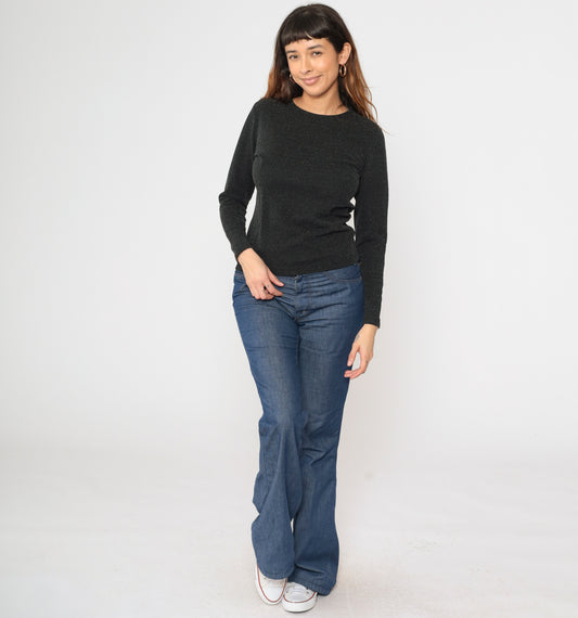 90s Metallic Black Knit Top S