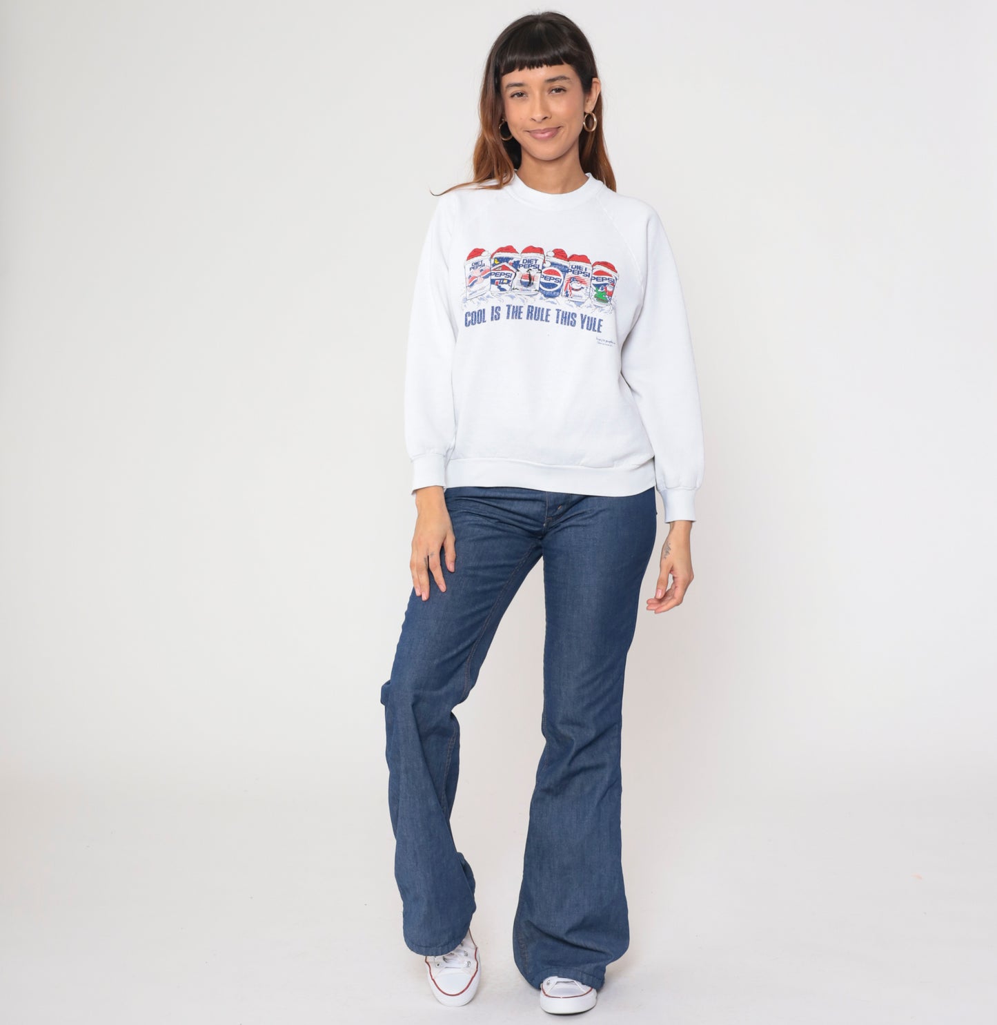 90s Pepsi Christmas Sweatshirt White Diet Pepsi Santa Holiday Crewneck Pullover Vintage Fruit Of The Loom Novelty Print Yule Large L