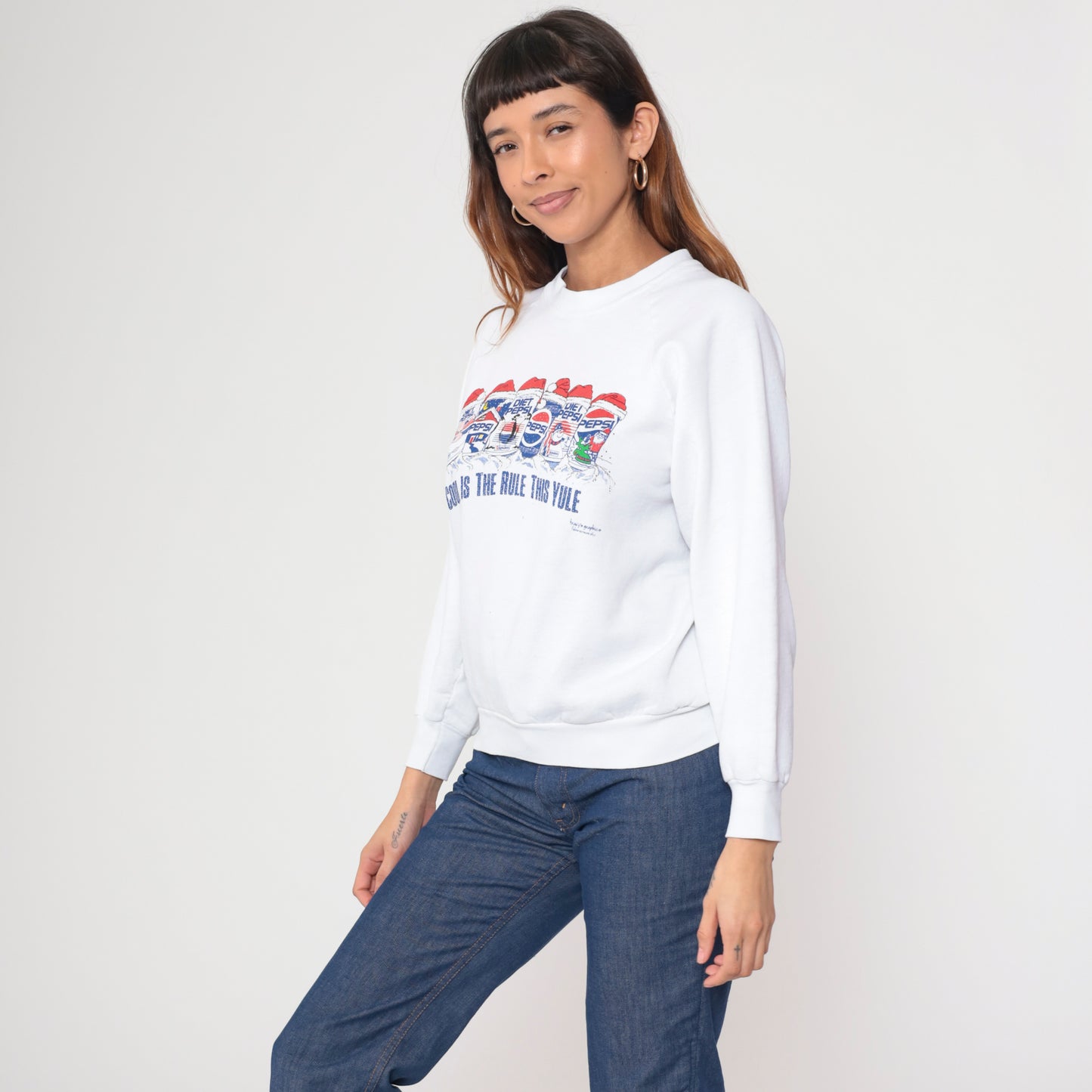 90s Pepsi Christmas Sweatshirt White Diet Pepsi Santa Holiday Crewneck Pullover Vintage Fruit Of The Loom Novelty Print Yule Large L