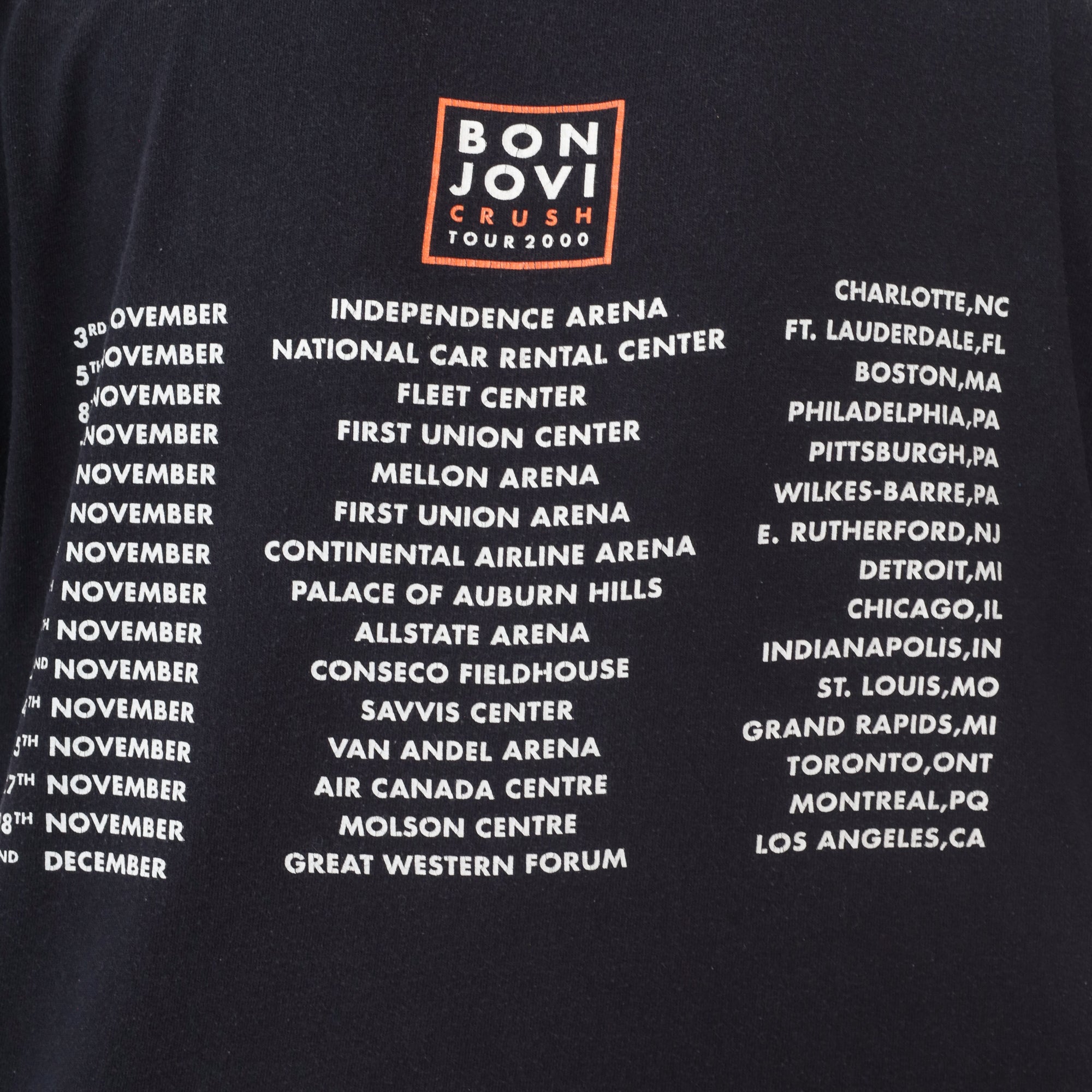 Bon Jovi Y2K Crush Tour 2000 Concert Tee Black Cotton Band Shirt