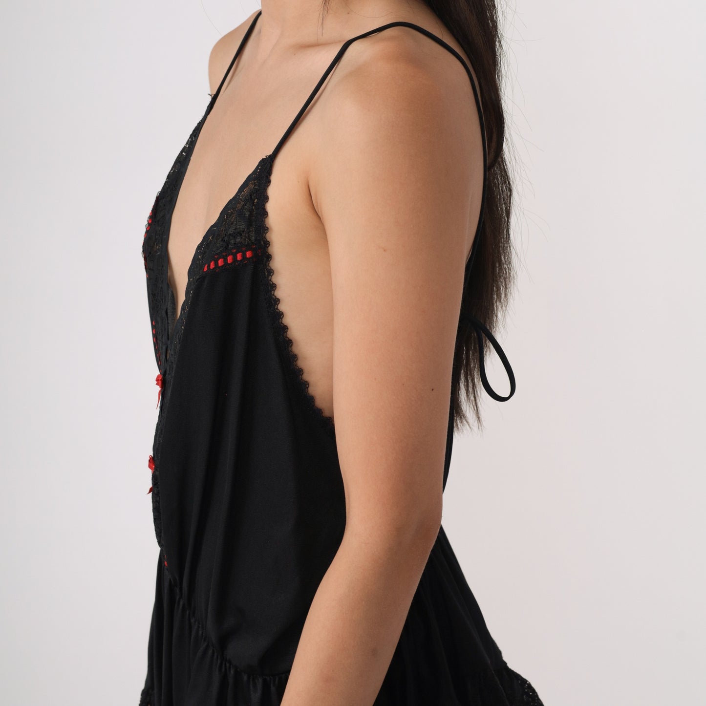80's Black Lace with Red Accents Romper