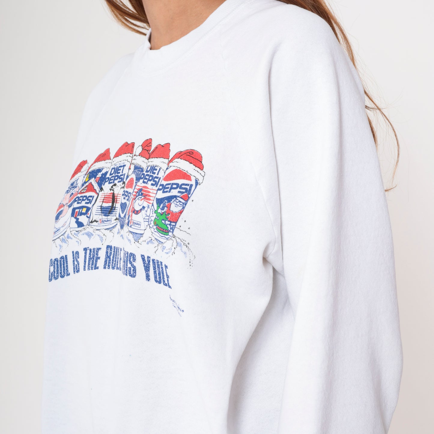 90s Pepsi Christmas Sweatshirt White Diet Pepsi Santa Holiday Crewneck Pullover Vintage Fruit Of The Loom Novelty Print Yule Large L