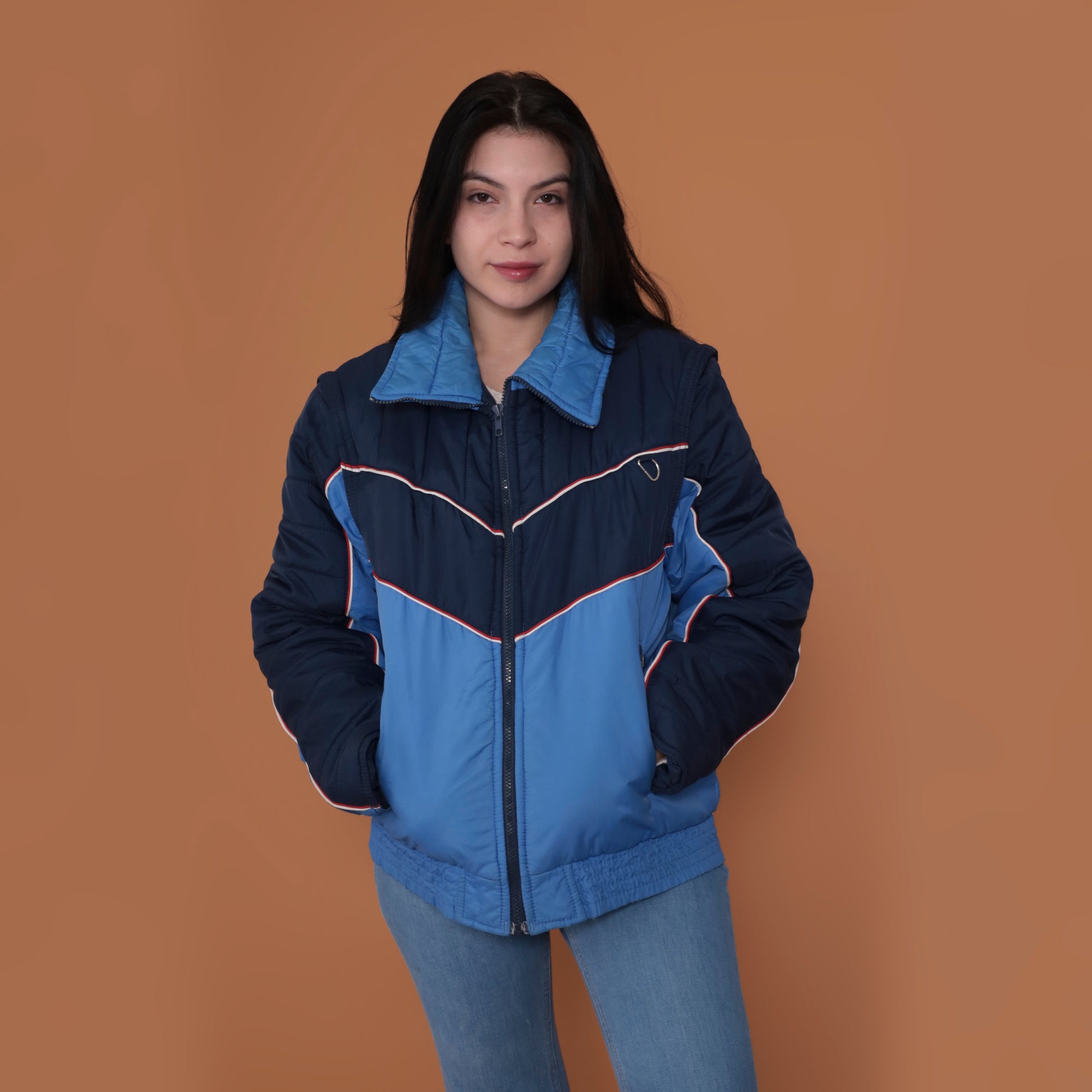 Vintage Ski Jacket Blue Red Black 80s Royal And Navy Blue Ski