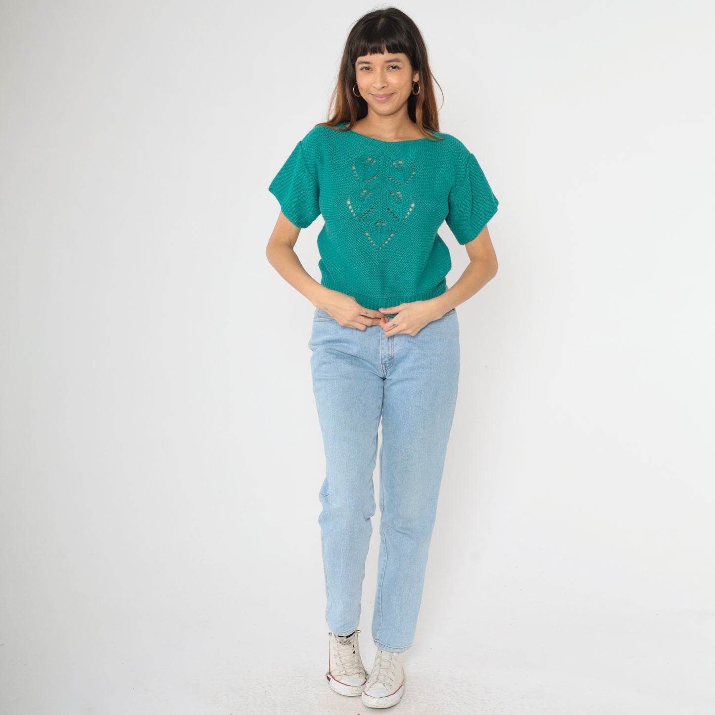 80s Catalina Teal Sweater Top S M