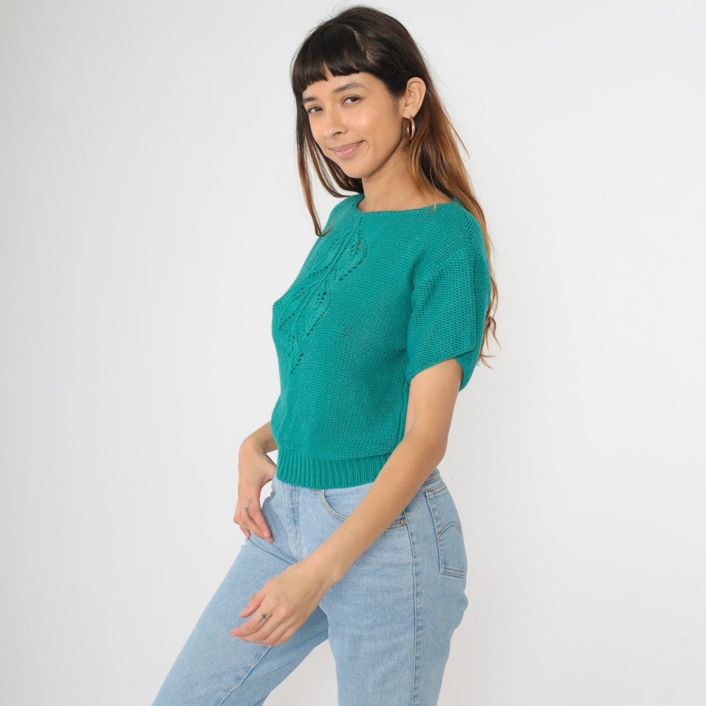 80s Catalina Teal Sweater Top S M
