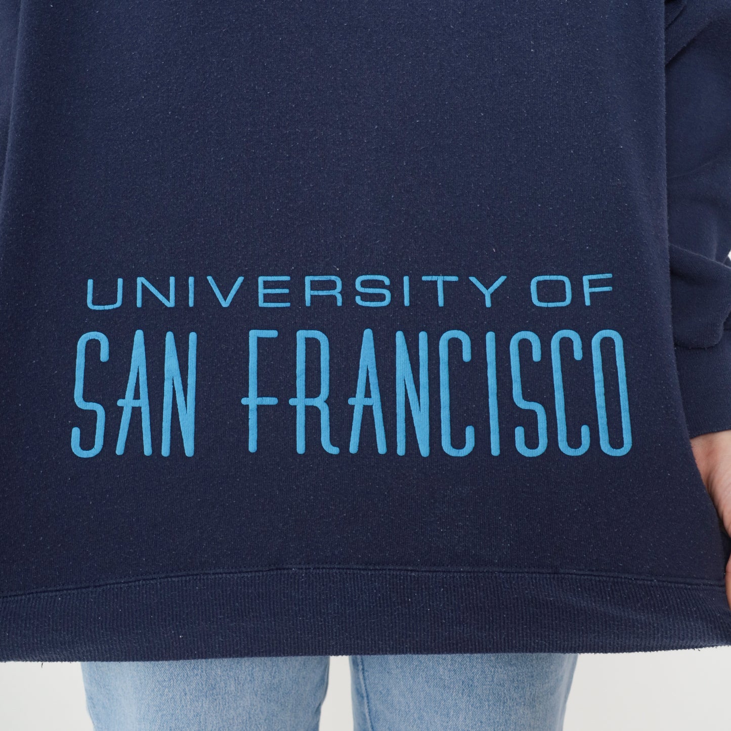 University of San Francisco Sweatshirt 80s Navy Blue College Crew Neck Vintage Athletic Preppy Light Academia Pullover Extra Large XL