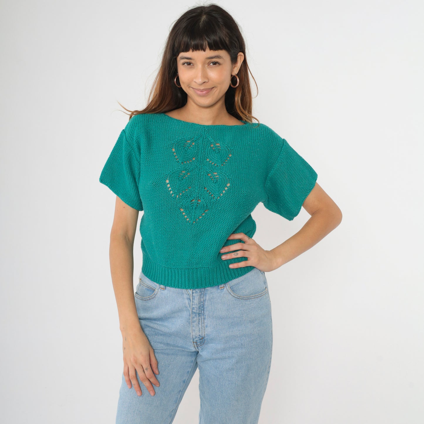 80s Catalina Teal Sweater Top S M