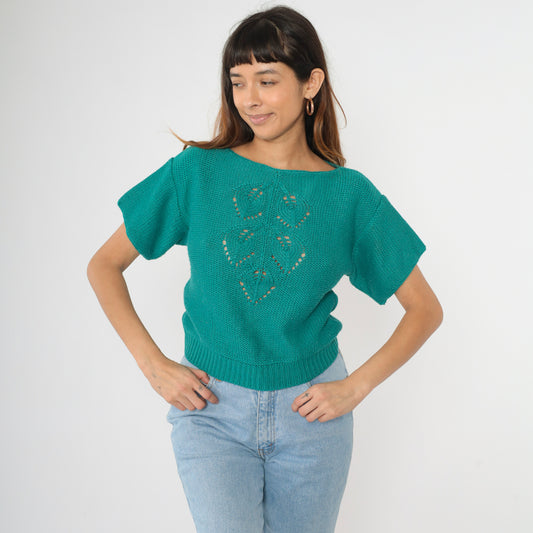 80s Catalina Teal Sweater Top S M