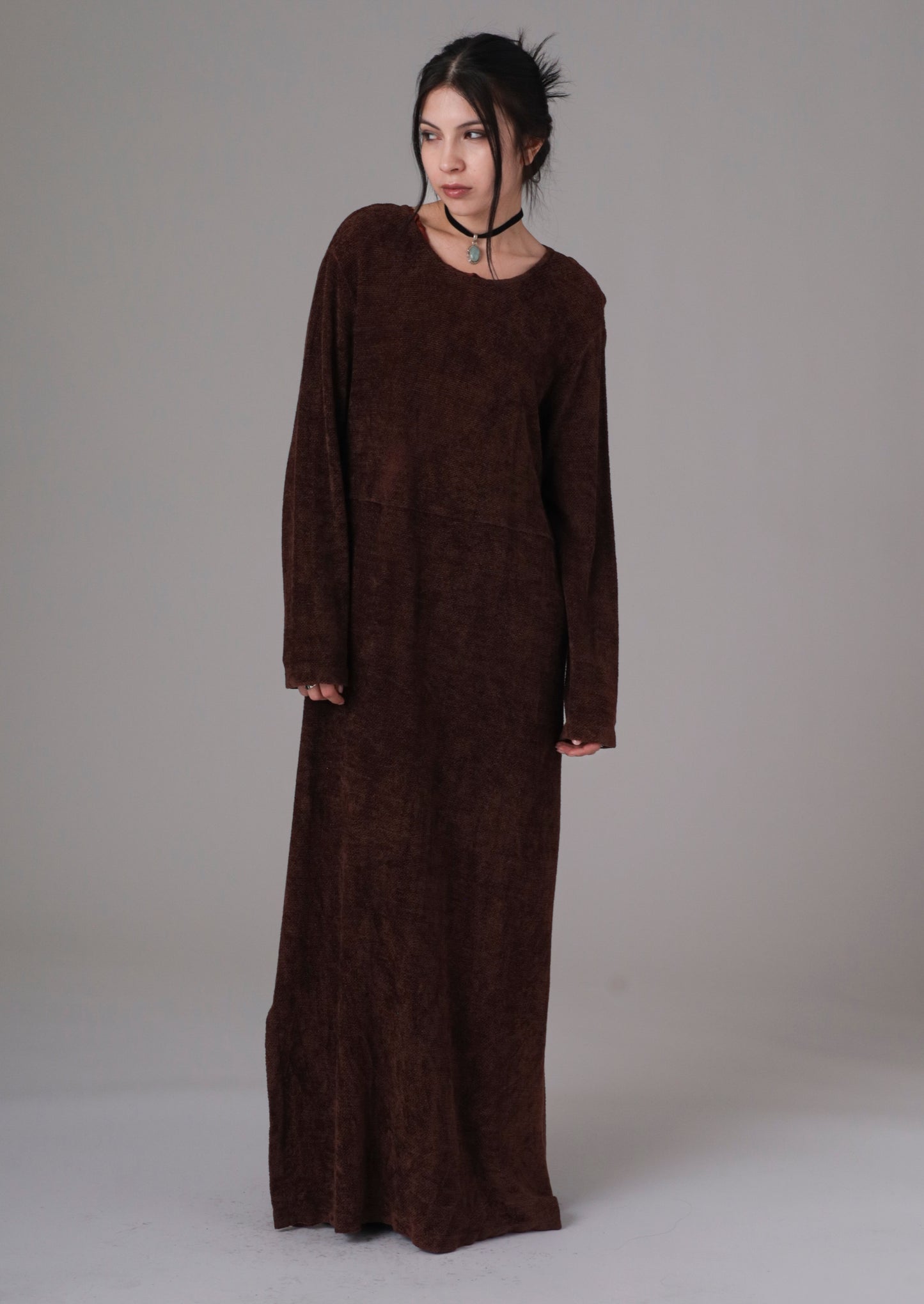90s Brown Velvet Long Sleeve Maxi Dress 90s Brown Velvet Long Sleeve Maxi Dress