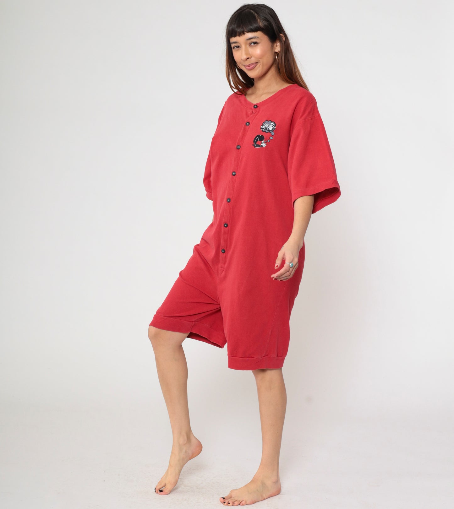 Pepe Le Pew Romper Looney Tunes Pjs 90s Warner Bros Jumpsuit Red One Piece Cartoon Embroidered Vintage Loungewear Playsuit Extra Large XL