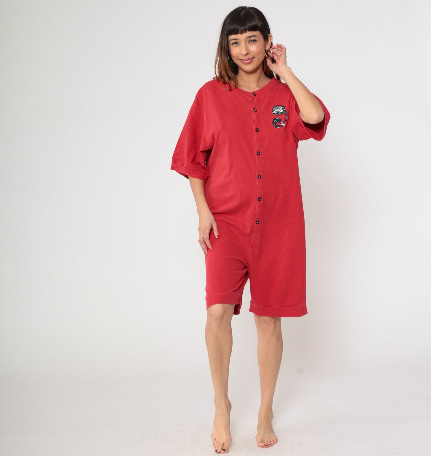 Pepe Le Pew Romper Looney Tunes Pjs 90s Warner Bros Jumpsuit Red One Piece Cartoon Embroidered Vintage Loungewear Playsuit Extra Large XL