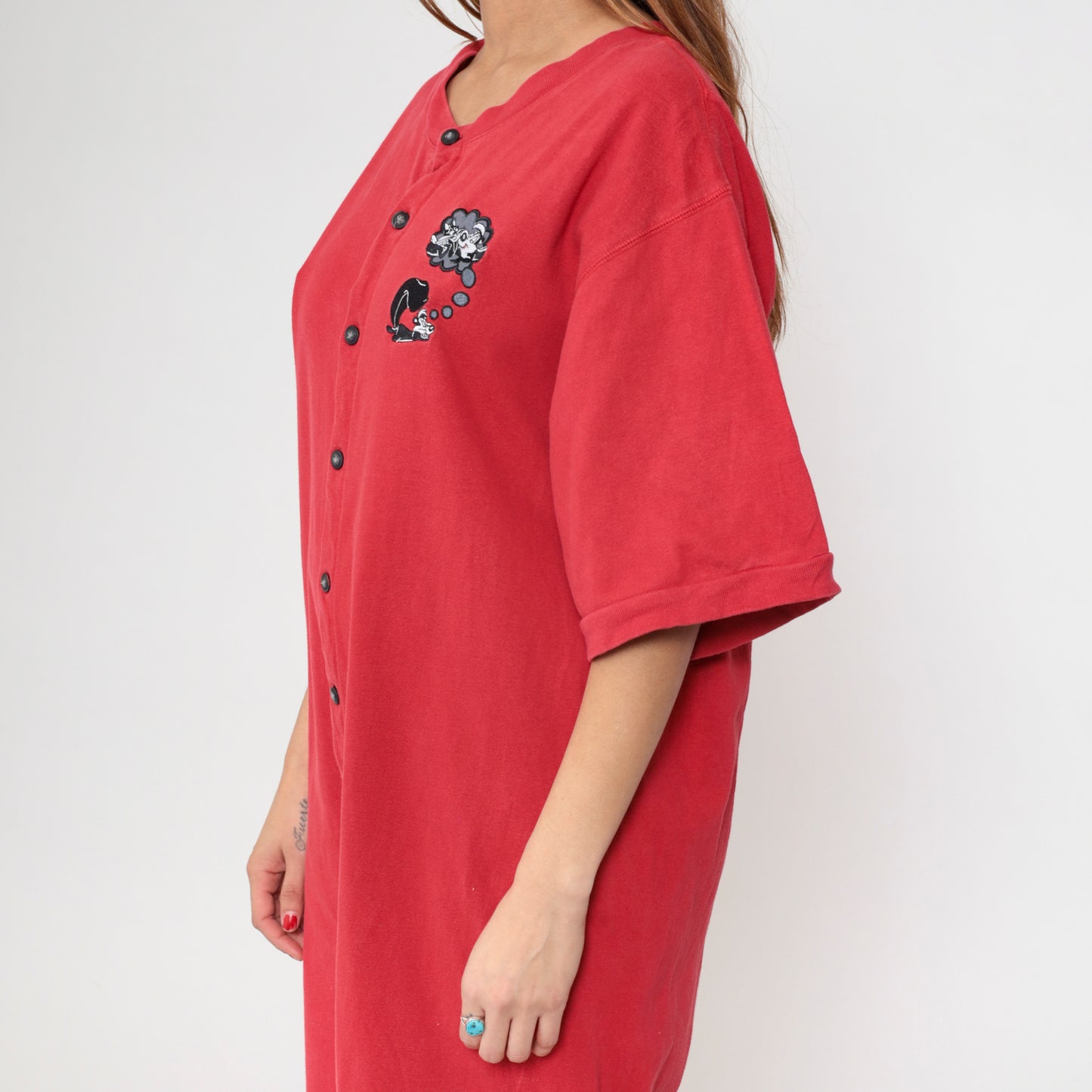 Pepe Le Pew Romper Looney Tunes Pjs 90s Warner Bros Jumpsuit Red One Piece Cartoon Embroidered Vintage Loungewear Playsuit Extra Large XL