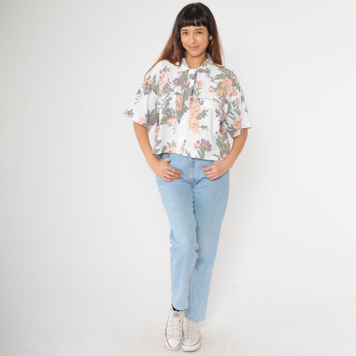 90s Chest Pocket Floral Blouse M