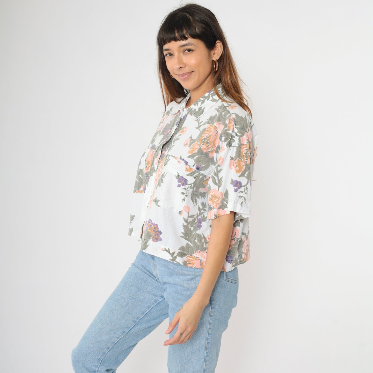 90s Chest Pocket Floral Blouse M