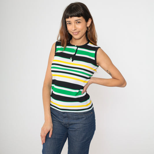 70s Mod Striped Henley Tank Top S