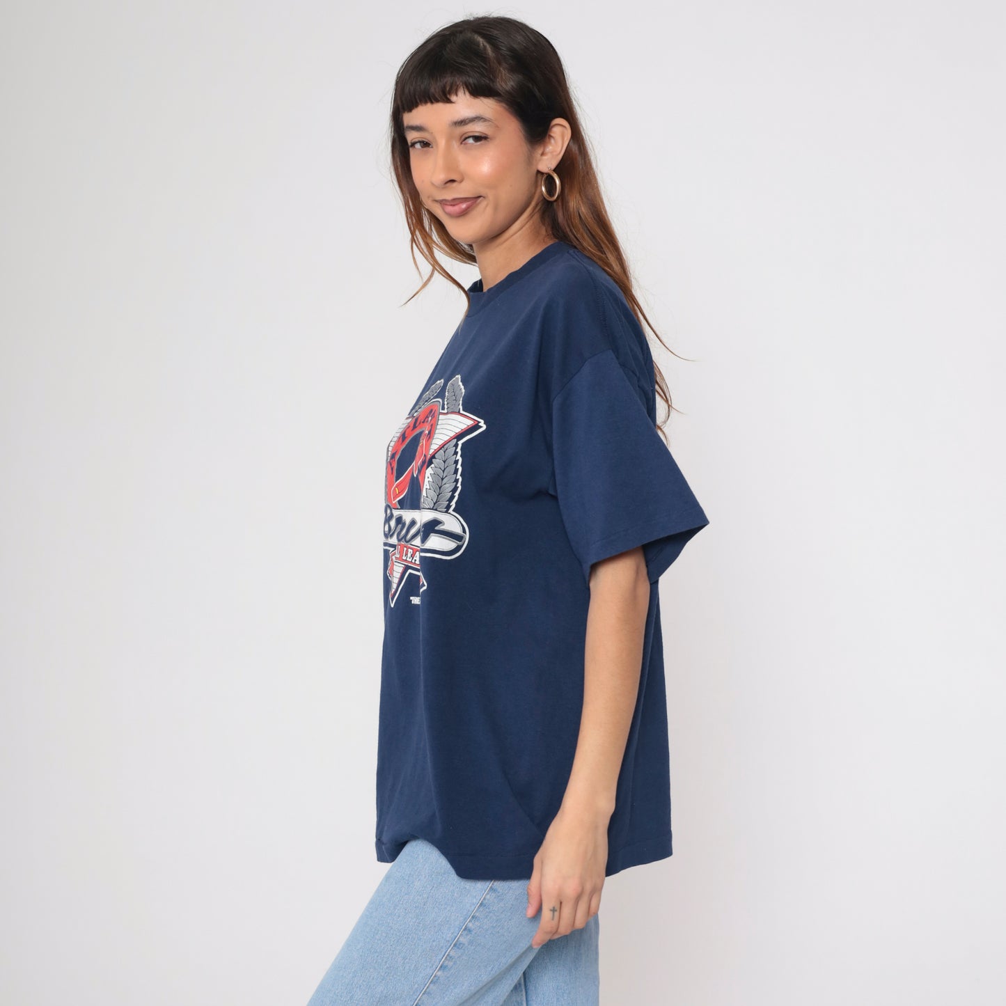 90s Navy Atlanta Braves Baseball Graphic Tee XL