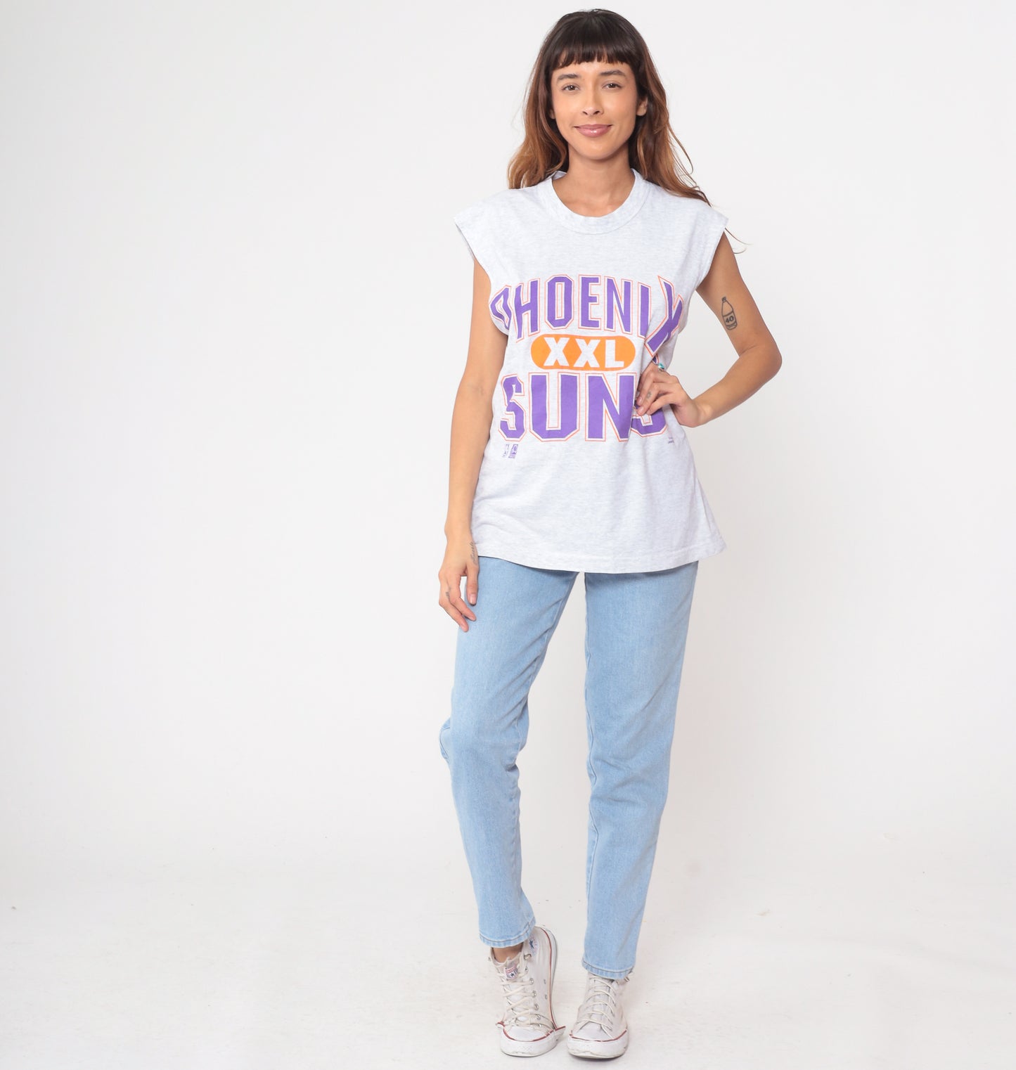 90s Phoenix Suns Basketball Tank Top Sleeveless Gray Purple Orange Vintage Sports Jersey Team 7 NBA Athletic Streetwear Y2K Large L