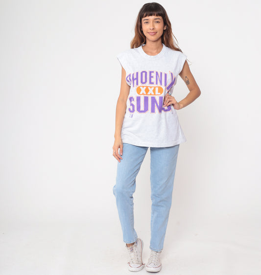 90s Phoenix Suns Basketball Tank Top Sleeveless Gray Purple Orange Vintage Sports Jersey Team 7 NBA Athletic Streetwear Y2K Large L