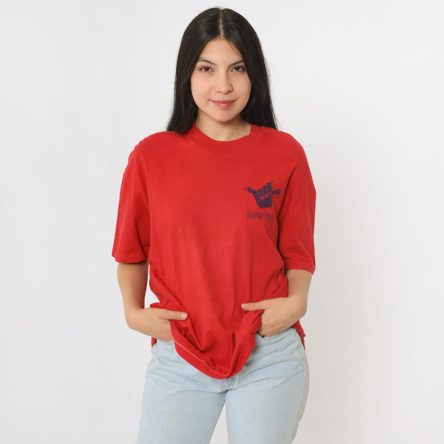Vintage 80s Hang Loose Hawaii Red Graphic T-Shirt XL