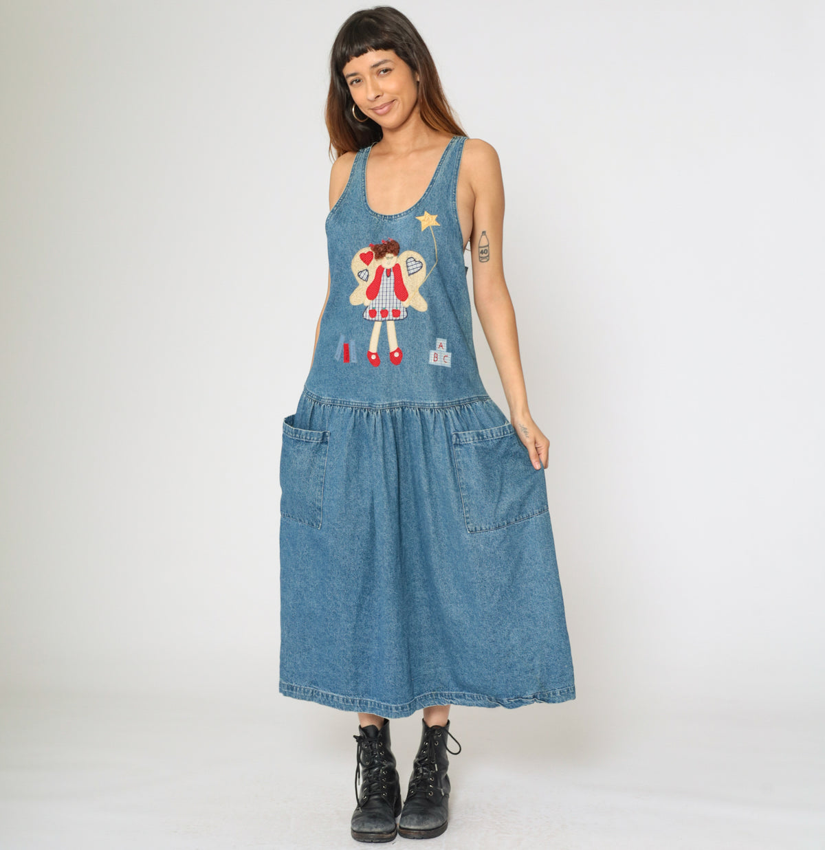 denim teacher dress Vintage 90s with Angel Applique – Shopexile Size:1X/2X Hot pink plus size high heels tale as old as time