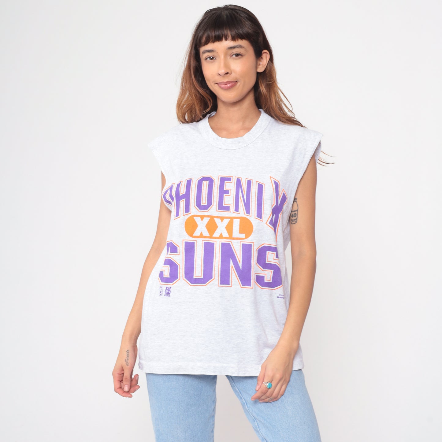 90s Phoenix Suns Basketball Tank Top Sleeveless Gray Purple Orange Vintage Sports Jersey Team 7 NBA Athletic Streetwear Y2K Large L