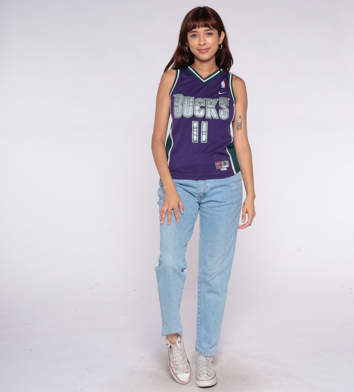 Milwaukee Bucks Jersey Nike Purple Green Basketball NBA Y2K Vintage Number 11 Ford Mesh Athletic Streetwear Top Womens Extra Small XS