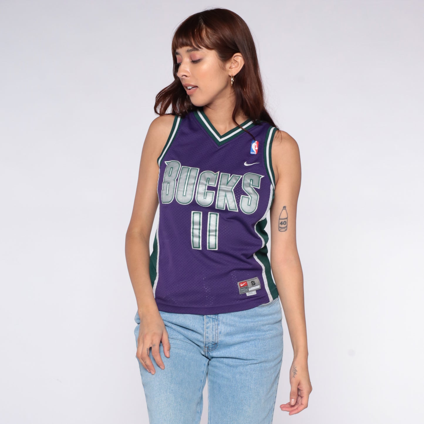 Milwaukee Bucks Jersey Nike Purple Green Basketball NBA Y2K Vintage Number 11 Ford Mesh Athletic Streetwear Top Womens Extra Small XS