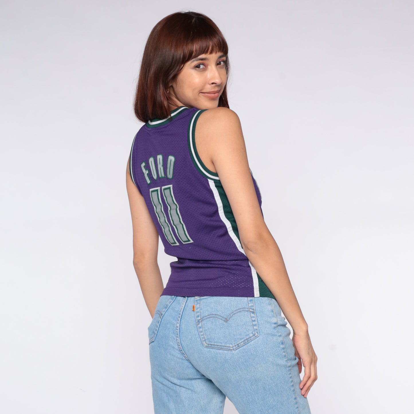 Milwaukee Bucks Jersey Nike Purple Green Basketball NBA Y2K Vintage Number 11 Ford Mesh Athletic Streetwear Top Womens Extra Small XS