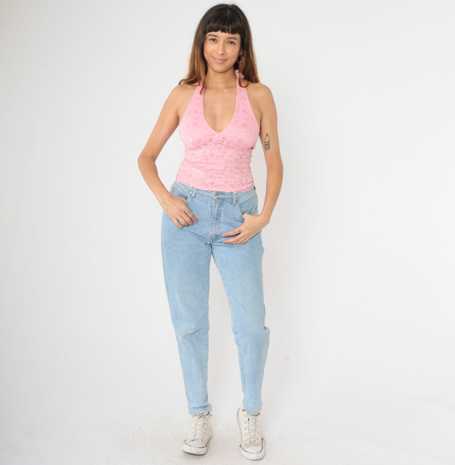 Y2K Pink Lace Halter Top M