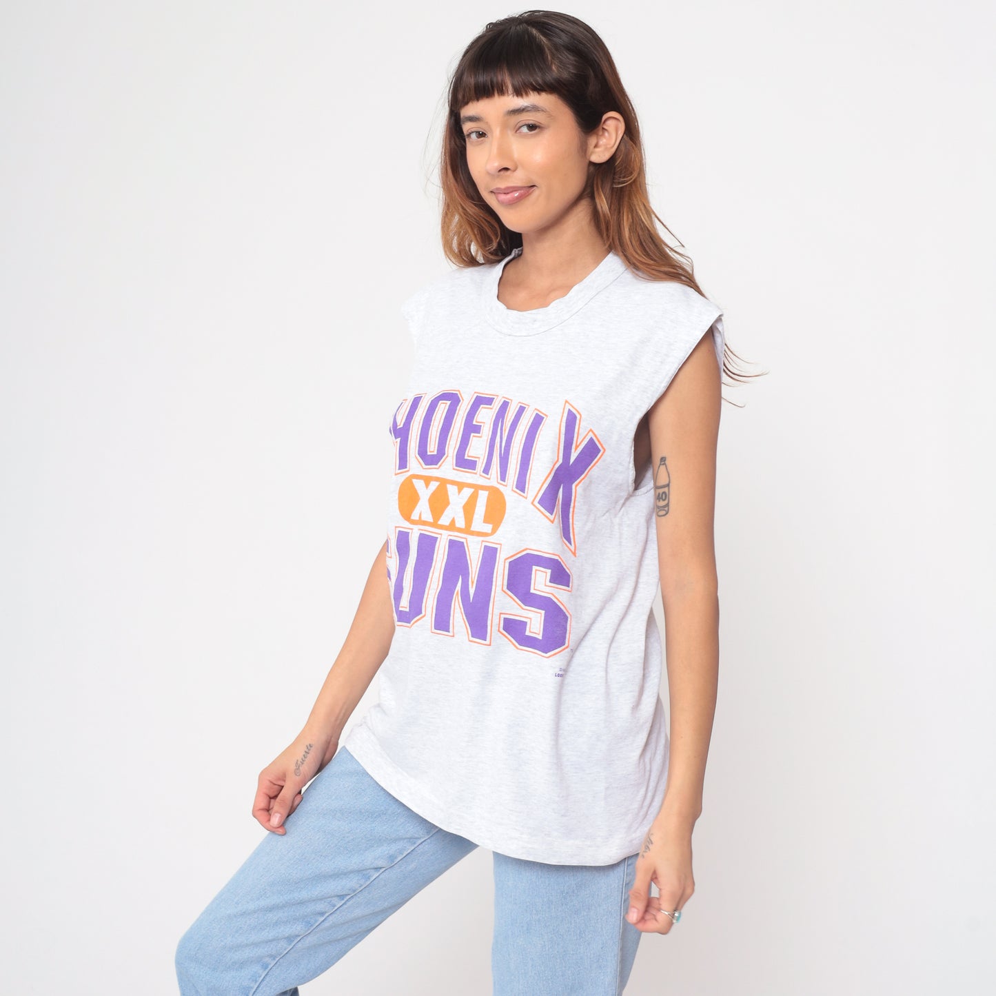 90s Phoenix Suns Basketball Tank Top Sleeveless Gray Purple Orange Vintage Sports Jersey Team 7 NBA Athletic Streetwear Y2K Large L