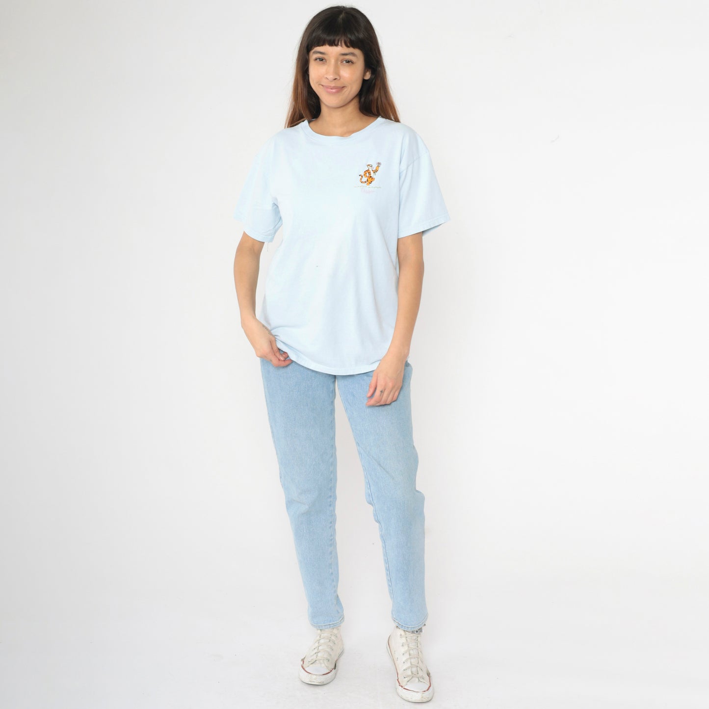 Embroidered Tigger Shirt Y2K Disney T-Shirt Baby Blue Winnie The Pooh Graphic Tee Cartoon Tshirt Streetwear Retro Top Vintage 00s Large