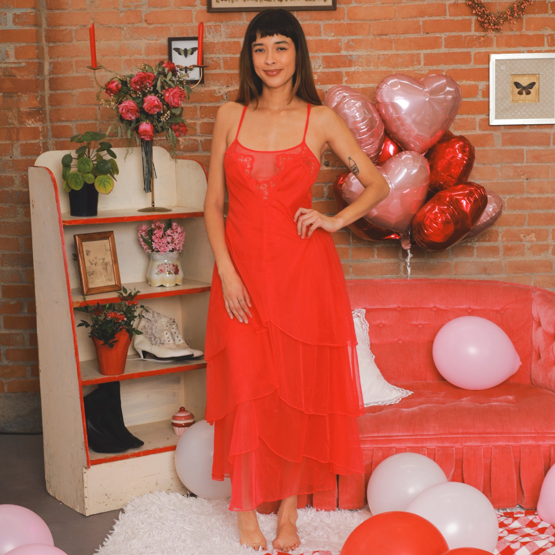 hot pink 70s dress Vintage 70s Hot Pink Polyester Ruffle Collar Evening Gown