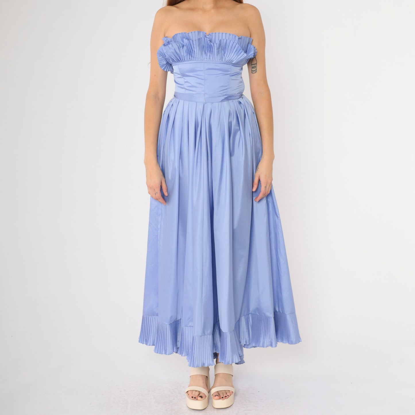 Vintage 80s Strapless Periwinkle Party Dress Small