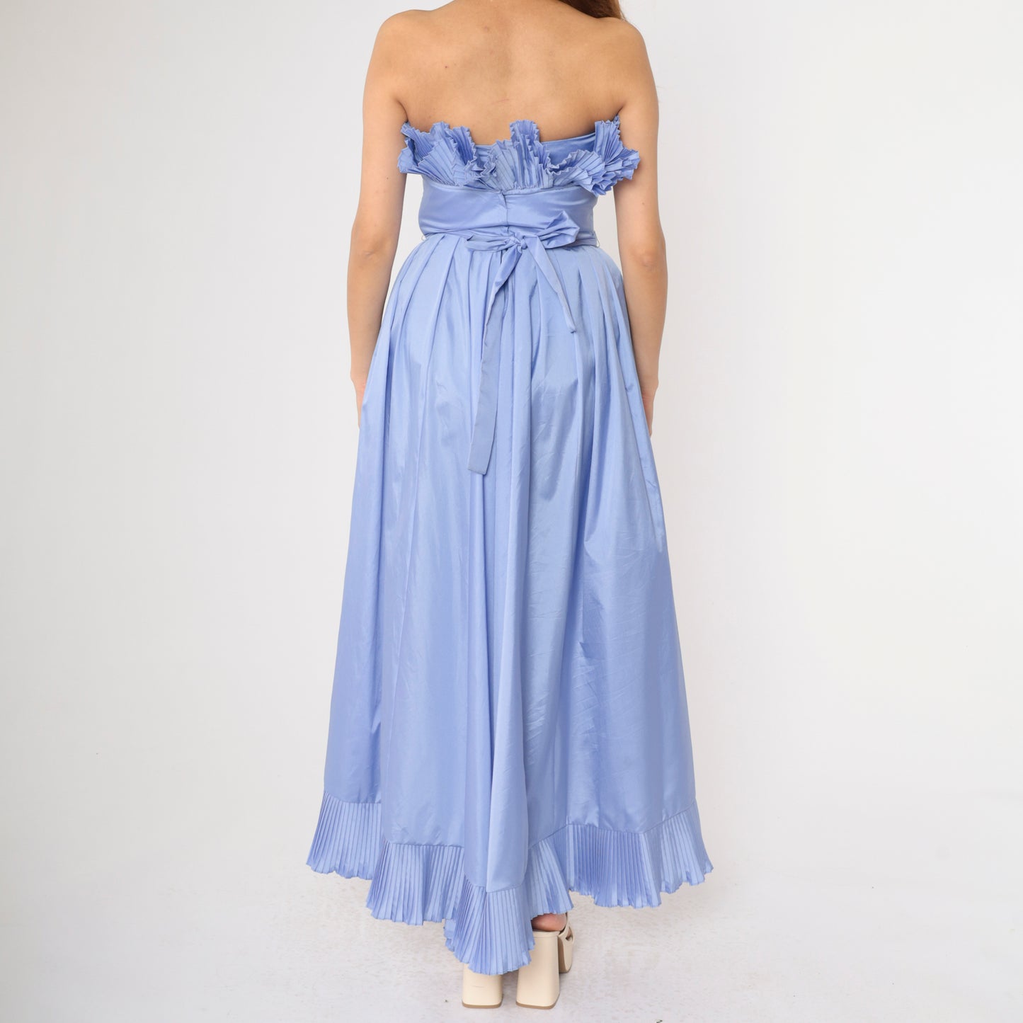 Vintage 80s Strapless Periwinkle Party Dress Small