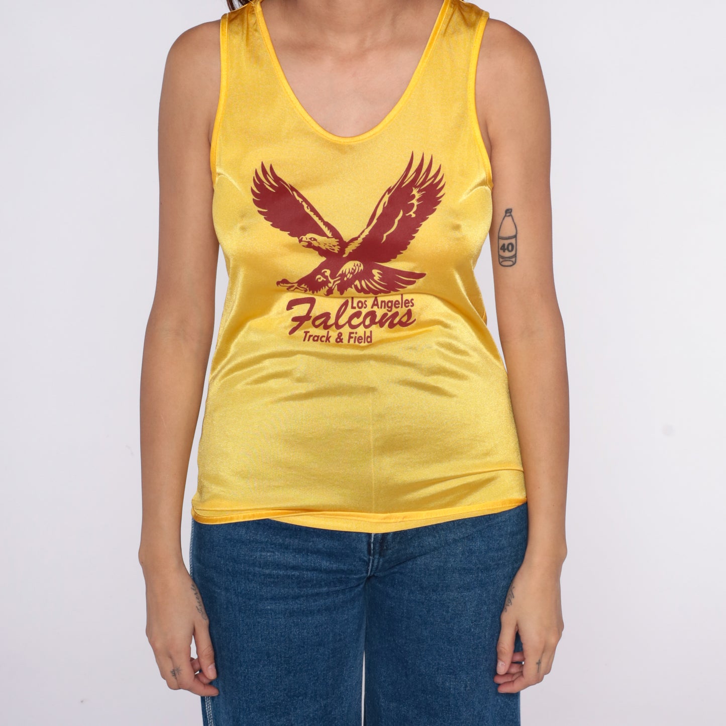 Y2K Track Field Tank Yellow Gold Athletic Top Eagle Graphic Los Angeles Falcons Sporty Collegiate Preppy 90s Hip Hop Vintage Team Small S