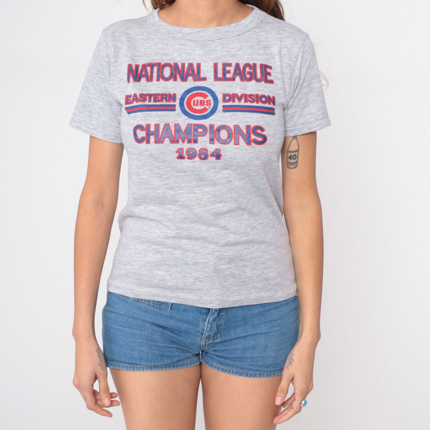 Vintage 80s Chicago Cubs Baseball T Shirt 1984 National League Eastern Division Champions Grey Heather Sports Athletic Team MLB Tee Small S