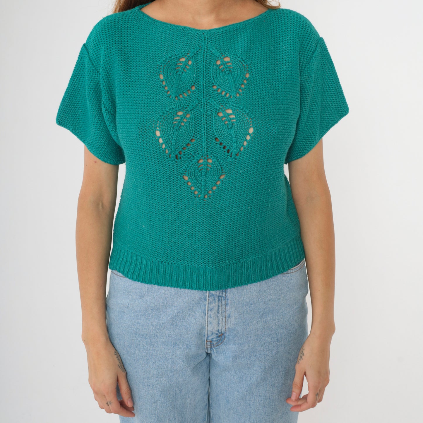 80s Catalina Teal Sweater Top S M