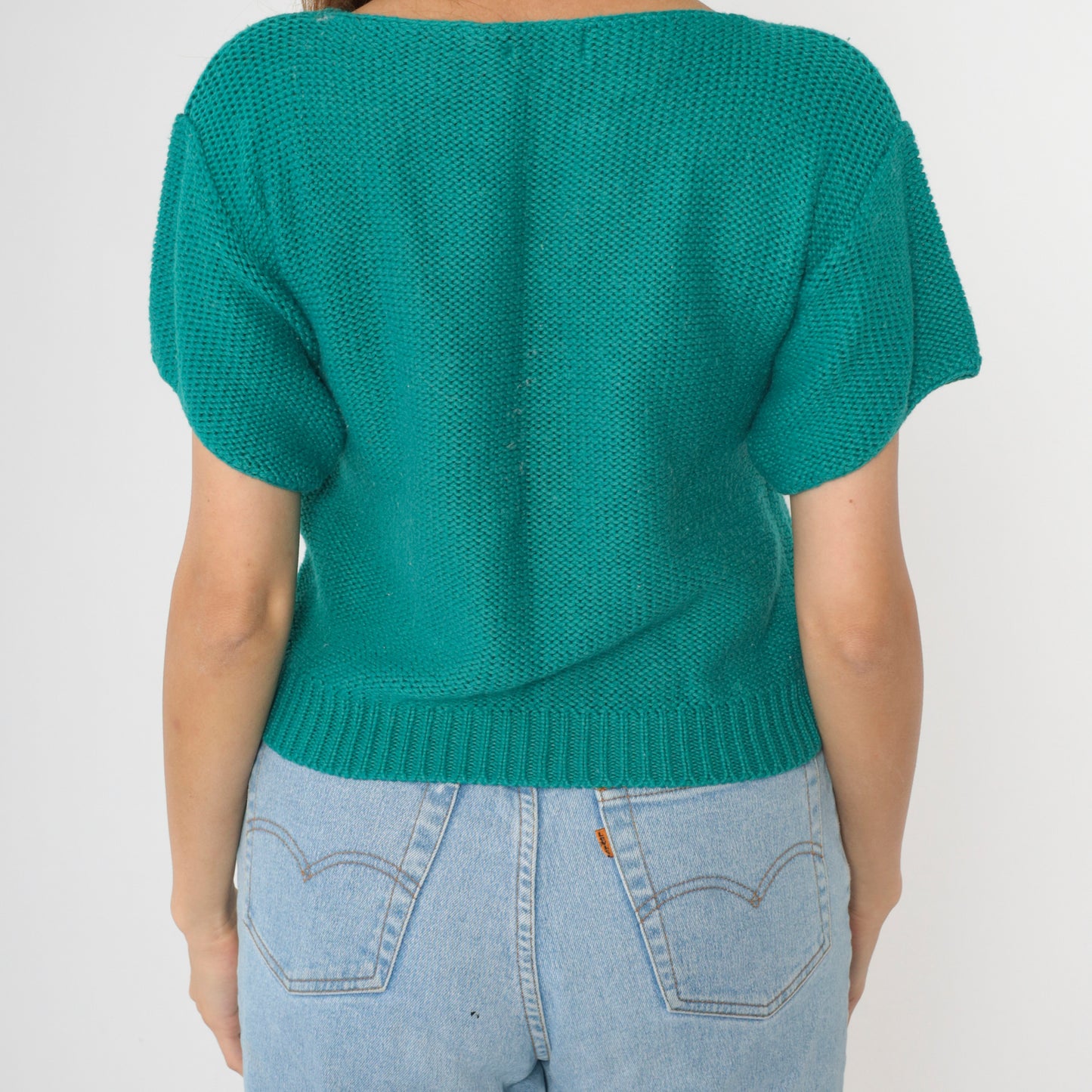 80s Catalina Teal Sweater Top S M