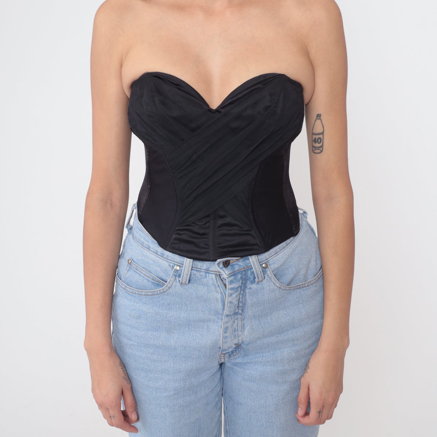 Christian Dior Black Bustier 90s Designer Corset Sweetheart Neckline Structured Boning Y2K Goth Lingerie Intimates Extra Small XS