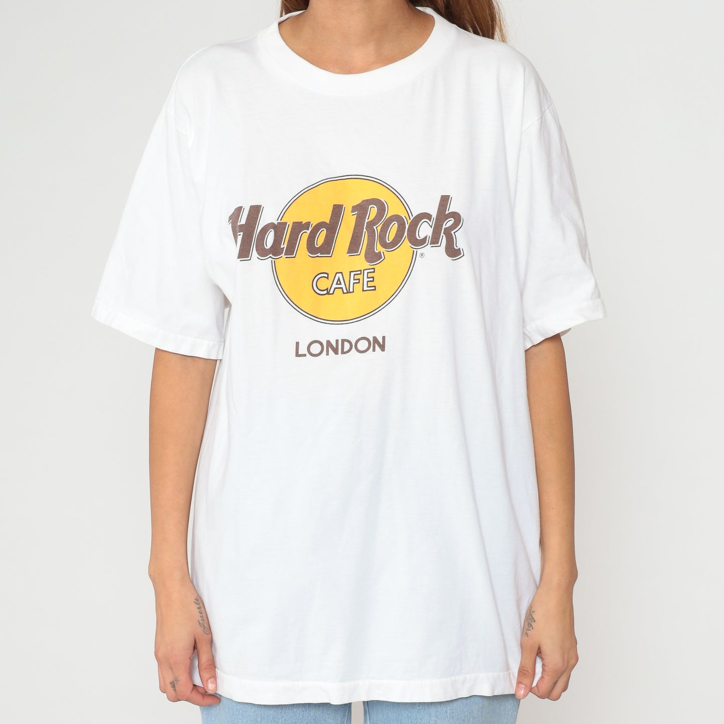 Hard Rock Cafe London White T Shirt 90s Vintage Cotton Tee Band Merch Souvenir Top Classic Graphic Music Tourism Travel Collectible Large L