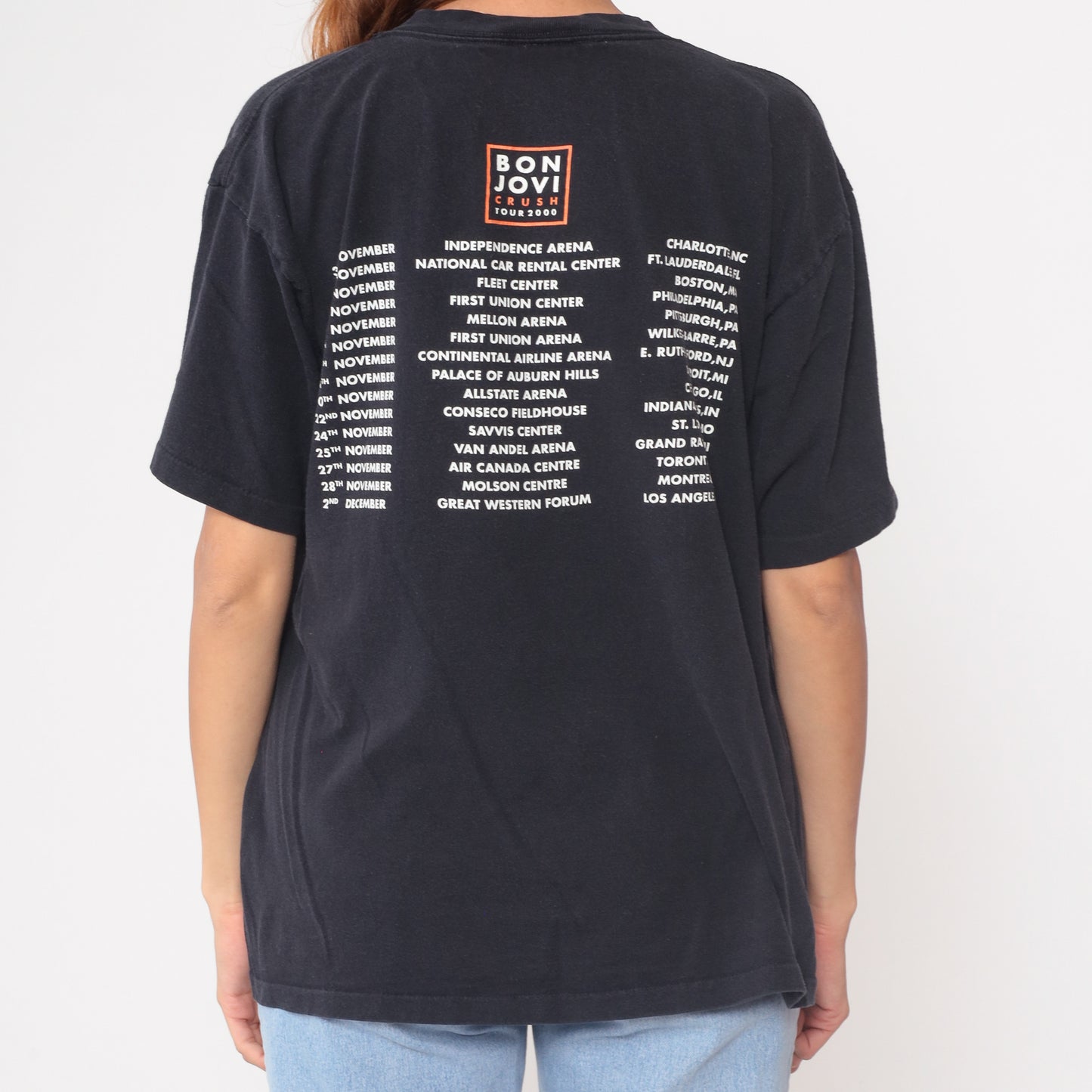 Bon Jovi Y2K Crush Tour 2000 Concert Tee Black Cotton Band Shirt Vintage Rock Music Tour Dates Jon Bon Jovi Sunglasses Music Merch Large L