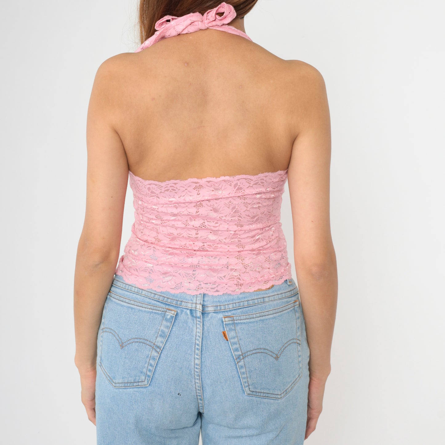 Y2K Pink Lace Halter Top M
