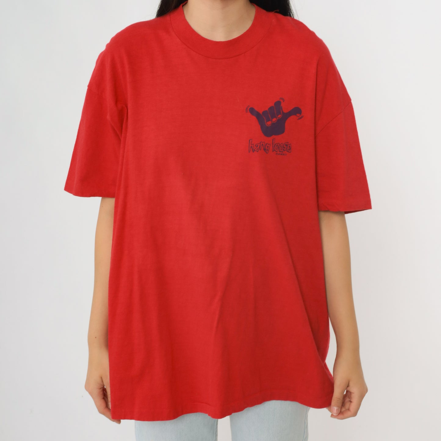 Vintage 80s Hang Loose Hawaii Red Graphic T-Shirt XL
